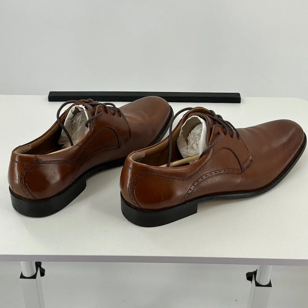 Johnston & Murphy Mens Brown Leather Derby Dress Shoes Lace Up Brogue Detail - Picture 5 of 10